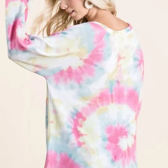 BiBi Tie Dye Print Terry Top With Puff Sleeves‎ - Picture 6 of 7